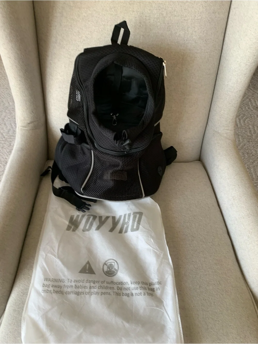 Black Pet Carrier Backpack - Front Vent Mesh. Woyyho